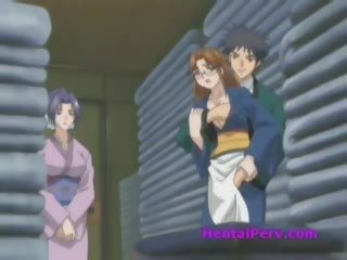 Krūtainas anime meitene uzzina līdz zīst a loceklis un orāls spermas izšāviens