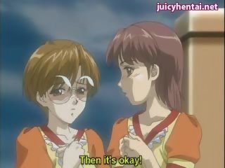 Anime lesbiske gnir og deling en kuk