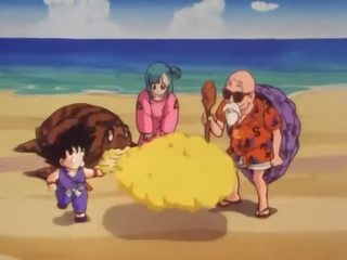 Bulma meets the master Roshi and shows her pussy