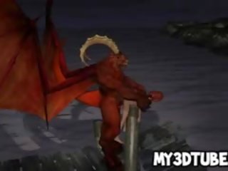 3d rödhårig blir körd hård av en horned dragon